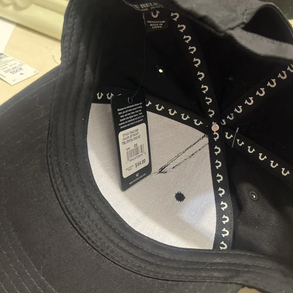 True Religion Adjustable Crystal Wing Hat Hey Black OS